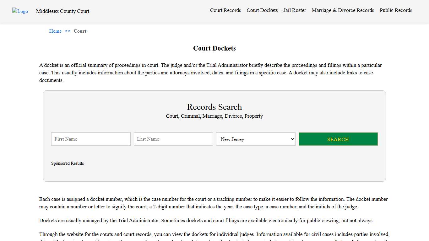 Court Dockets | Middlesex County Court